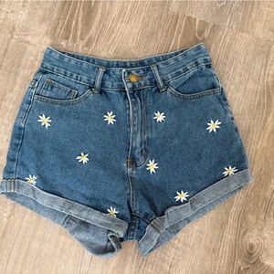 SHEIN Light Blue Denim Jeans with Embroidered Daisies